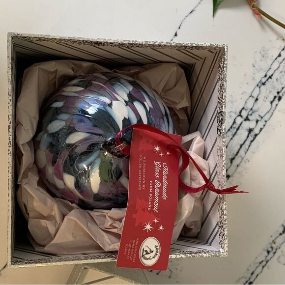 Handmade Artisan Glass Ornament - Purple and White - Picture 9 of 14